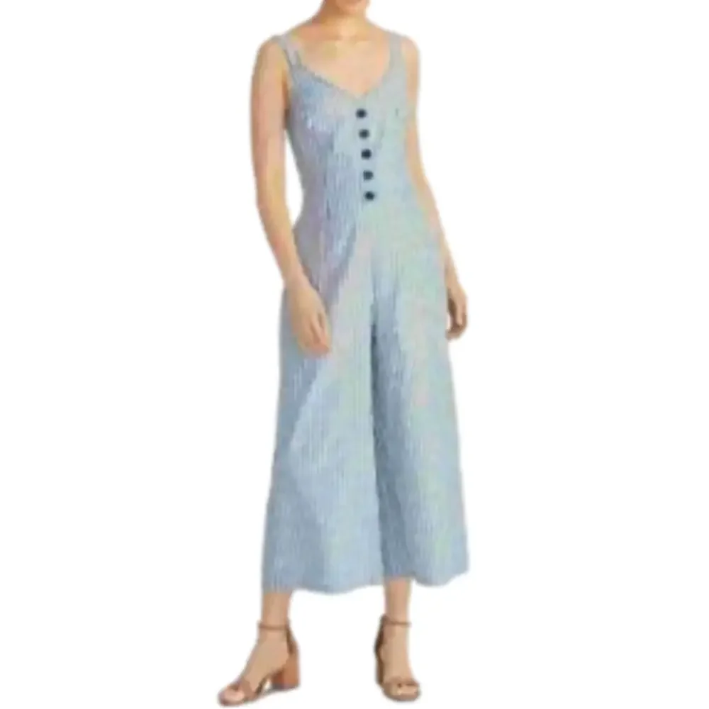 Rachel Roy Jumpsuit Cropped Blue and White Stripe Womens Size 6 - Picture 1 of 7